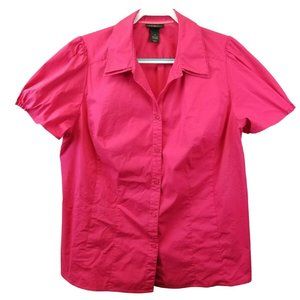 Lane Bryant Womens Size 20 Short Sleeve Button Up Blouse Pink Fitted Stretch Top